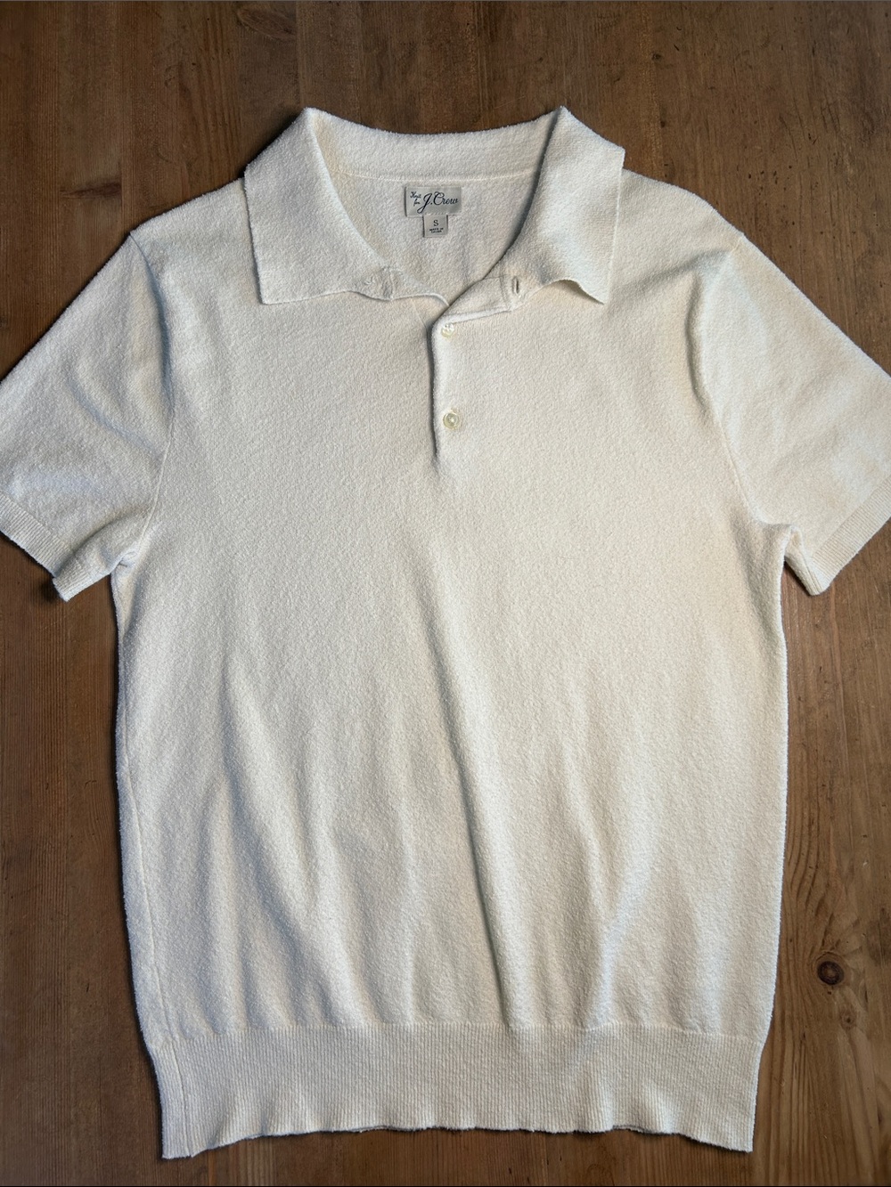 J. Crew Cream Short Sleeve Bone White Bouclé Knit Polo, Men’s S